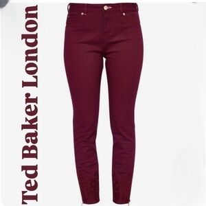 Ted Baker London Maroon Ankle Zip Embroidered Lace